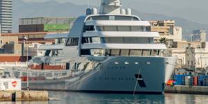 Roman Abramovich’s Super Yacht Solaris is seen moored at Barcelona Port in Barcelona,Spain. 