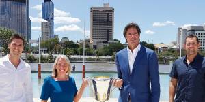Kate Jones (pictured launching the AFL Grand Final festival in Brisbane in 2020) was formerly a Queensland government minister and is now a strategic adviser for HyperOne.
