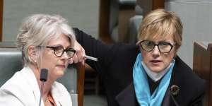 Independent MPs Helen Haines,left,and Zoe Daniel accused the government of gagging debate on offshore detention.