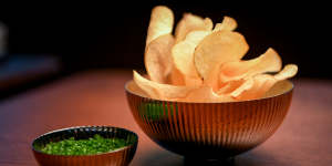 Taramasalata with potato crisps.