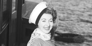 Marcia Hathaway,actress in JC Williamson's"Sailor Beware",pictured during a promotion at Point Piper,Sydney on August 30,1956