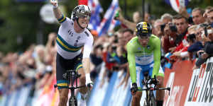 Powering home:Australia's Rohan Dennis wins gold in the 2019 UCI Men's Elite Individual Time Trials.