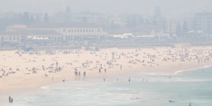 Smoke haze blankets Bondi Beach on Thursday.