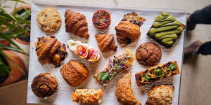 Pastries including pandan kaya croissant toast and mushroom rendang hand pie.