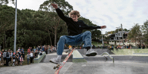 Leichhardt Park Skate Park opening on July 15,2023. Photo:Flavio Brancaleone/ The Sydney Morning Herald - GIF 