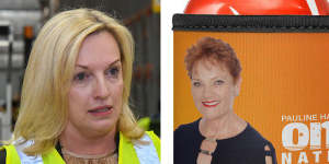 Pauline Hanson,right,has become a key supporter of Christine Holgate,who intervened to get Pauline Hanson stubby holders distributed to residents in one of Melbourne’s locked down public housing towers last year. 