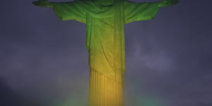 Christ the Redeemer statue is lit with the colours of the Brazilian flag to pay homage to late football legend Pele in Rio de Janeiro,Brazil.