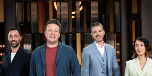 Celebrity chef Jamie Oliver (second from left) joins the judges on episode one.