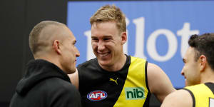 Dustin Martin (left) and Tom Lynch (centre) are likely starters for Richmond’s do-or-die elimination final.