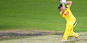 Georgia Voll of Australia hits a boundary.