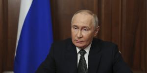 Russian President Vladimir Putin records a televised address in Moscow on Thursday.