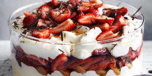 Strawberry,sauternes and mascarpone trifle.