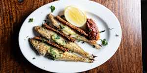 Grilled whiting with harissa and latkes.