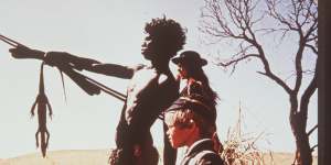 Breakthrough film:David Gulpilil with Jenny Agutter and Lucien John in Walkabout.