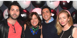 Wolfe Herd in 2014 with Tinder colleagues Justin Mateen (far left) and Sean Rad,and magazine publisher Connie Anne Phillips.