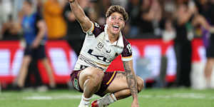 Reece Walsh basks in grand final glory.