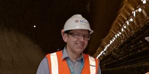 Metro West project director Daniel Powrie and Transport Minister Jo Haylen in one of the tunnels which will eventually extend to the Sydney CBD.