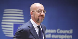 European Council President Charles Michel arrives for the an extraordinary meeting of EU leaders to discuss Ukraine,energy and food security in Brussels.