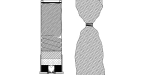 A type of Super-Sock round suited for a 12 gauge shotgun showing the metal pellets inside the woven “beanbag”. NSW Police have suspended their use.