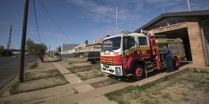 Rod Barclay tends to a NSW Fire&Rescue tanker at Warren's fire station.