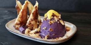 Banana turon with ube ice-cream at Lazza,Marrickville.