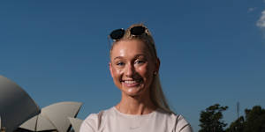 Jessica Hull posing at Circular Quay for the launch of the Australian Athletics National Championships.