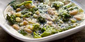 Broccoli and bean soup with pecorino.