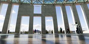 The front entrance of Parliament House,Canberra.