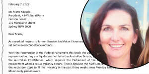 Mary-Lou Jarvis wrote to the NSW Liberal Party president. 