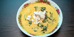Yellow curry with sweet picked crab meat.