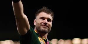 Angus Crichton celebrates Australia’s World Cup triumph in 2022.
