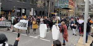 Protesters gather in Lonsdale Street,Melbourne last weekend.