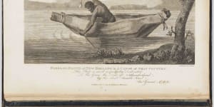 An engraving by Samuel John Neele of James Grant’s image of ‘Pimbloy’ that is reputedly the only known depiction of Pemulwuy. 