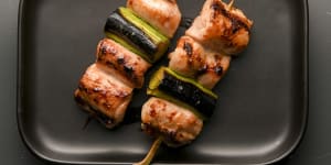 Classic chicken thigh and leek skewers.