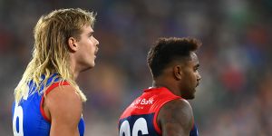 Melbourne’s Kysaiah Pickett was suspended for two matches for his bump on Bailey Smith. 