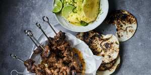 Chipotle chilli lamb skewers with margarita pickled pineapple.