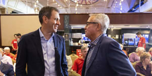 Shadow treasurer Jim Chalmers,with former Labor treasurer Wayne Swan,at the weekend. Labor plans to raise $1.9b from multinational tax changes.