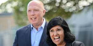 Peter Dutton with the Liberals’ candidate for Aston,Roshena Campbell.