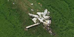 The wreckage of the light plane.