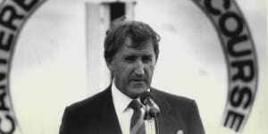 Minister of Sport John Brown opens a race carnival in 1987.