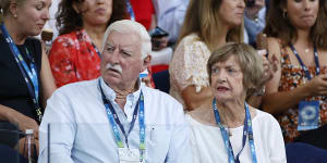 Barry and Margaret Court watching the Australian Open in Melbourne in January,2020.