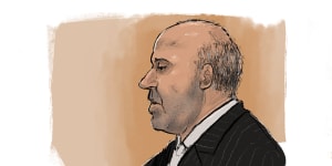 A court sketch of Tony Mokbel,who appeared in court for his appeal trial on Tuesday.