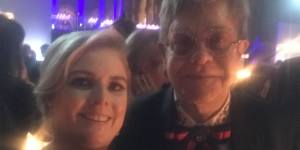 McMahon with Elton John at his annual AIDS Foundation gala in 2017,when Aretha Franklin played her final show. 