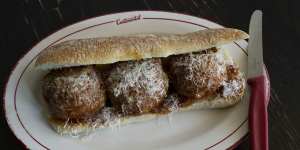 Meatball and parmigiano-reggiano sandwich