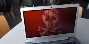 A computer hacked by a virus known as Petya in 2017.