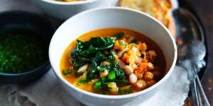 Neil Perry's minestrone with legumes and bacon.