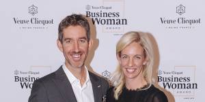 Husband and wife and Skip Capital co-founders Scott Farquhar and Kim Jackson at the Veuve Clicquot Business Woman of the Year awards. 