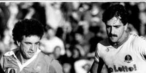 Graham Arnold (left) during his time with Sydney Croatia,as they were known in 1985.