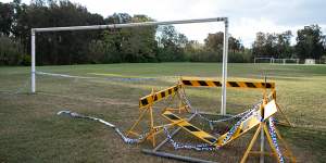 The sinkhole was cordoned off and the affected field at Boondah Reserve closed to the public on Sunday. 
