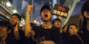 Protesters on the streets of Hong Kong on Sunday night.